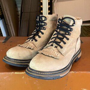 ROCKY BOOTS Women’s Size 7.5 MW Tan Beige Kiltie Suede Ankle Western Boots 4710